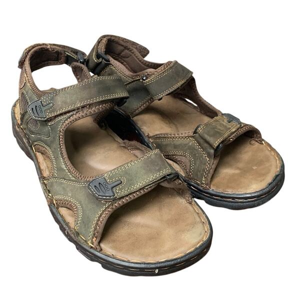 Jousen Mens 13 Brown Sandals Faux Leather Open Toe Hook Loop & Fastener Shoes - Picture 1 of 9